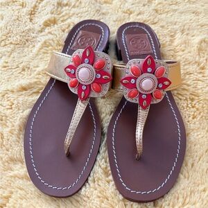 Tory Burch Gold and Brown Sandals